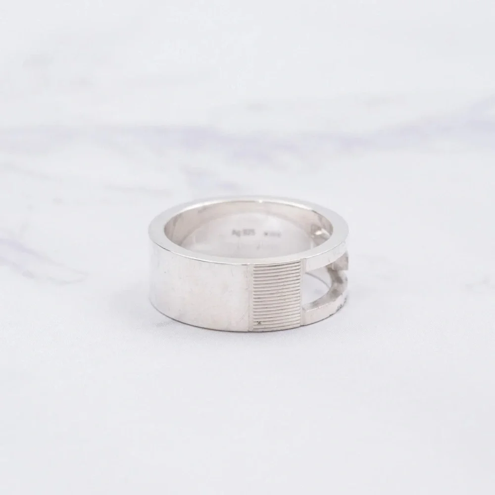 Authentic Gucci Classic G Logo Monogram 925 Sterling Silver Band Ring Size 9.5 - Picture 6 of 11